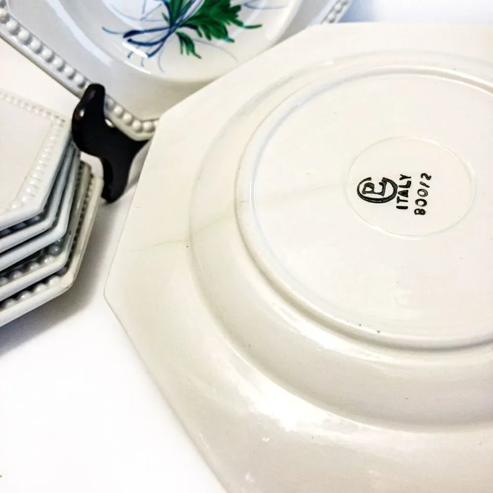VTG Gialletti Pimpinelli Earthenware Plates Blue Floral Italy Set of 8